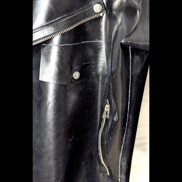 WOW Black LATEX L/S Moto Jacket with Belt, Chest 40, worn once - Picture 4 of 7